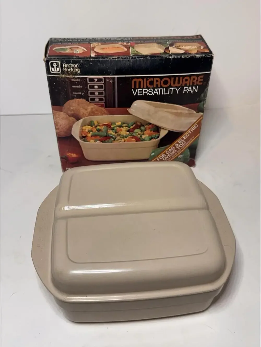 Anchor Hocking MicroWare Vtg Microwave 1 Qt Versatility Pan PM481 w Divided Lid